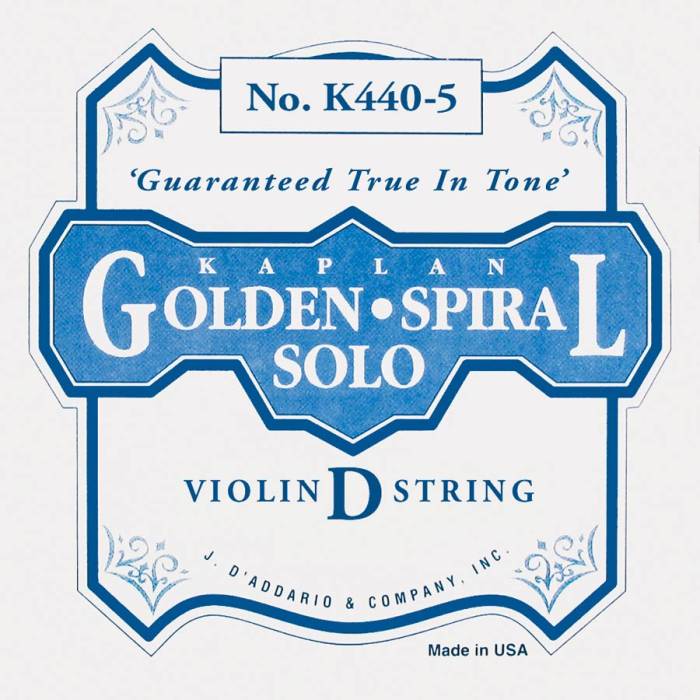 Struny na housle: D'Addario Kaplan Golden Spiral Solo K440-5 Struna na housle D Struna na housle D D'Addario Kaplan Golden Spiral Solo K440-5