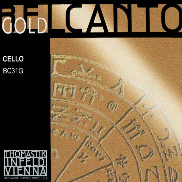 Struny na violoncella: Thomastik Belcanto Gold TH-BC-31G Struny na violoncello 4/4 sada Struny na violoncello 4/4 sada Thomastik Belcanto Gold TH-BC-31G