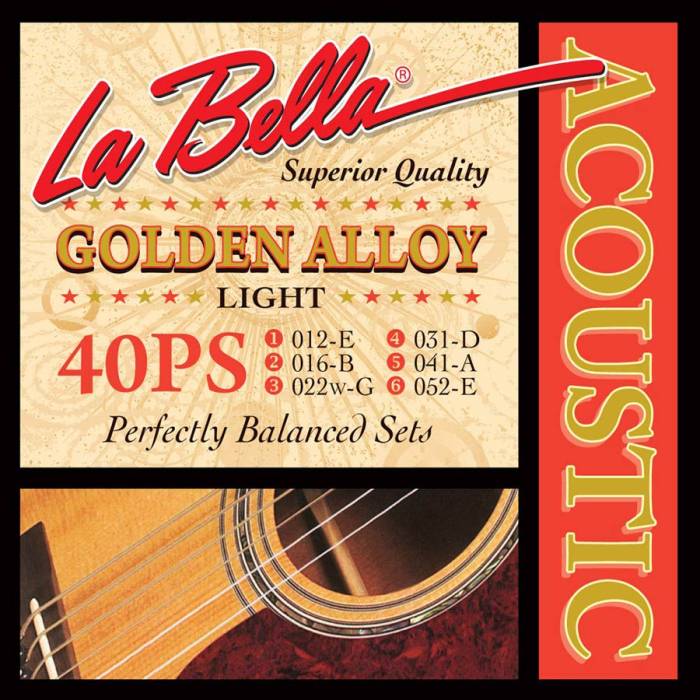 Struny na akustické kytary: LaBella Golden Alloy Wound L-40PS Struny na akustickou kytaru Struny na akustickou kytaru LaBella Golden Alloy Wound L-40PS